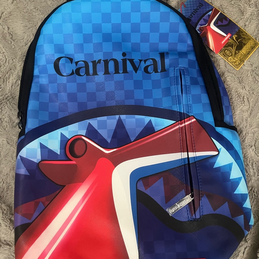 Sprayground Blue and Red Shark Mouth Backpack